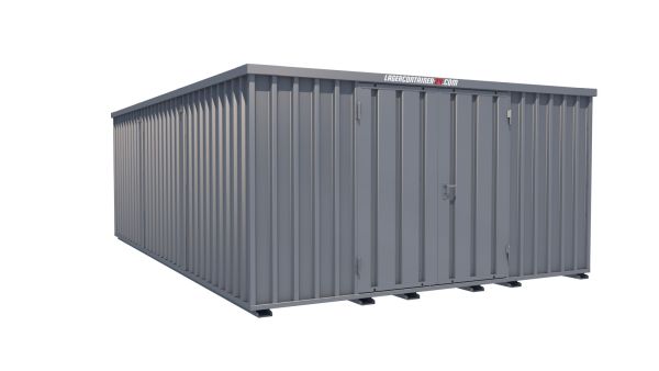 Lagercontainer - Schnellbaucontainer 24 qm, L4100xB6300 mm, Höhe 2100 mm, Doppelflügeltür mittig in Längsseite, Boden OSB 3 Platte, verzinkt