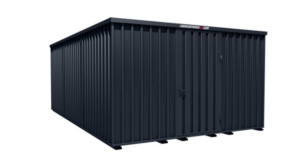 Lagercontainer - Schnellbaucontainer 24 qm, L4100xB6300 mm, Höhe 2445 mm, Einflügeltür mittig in Längsseite, Boden OSB 3 Platte, anthrazit, montiert