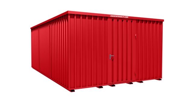 Lagercontainer - Schnellbaucontainer 24 qm, L4100xB6300 mm, Höhe 2445 mm, Einflügeltür mittig in Längsseite, Boden OSB 3 Platte, feuerrot, montiert