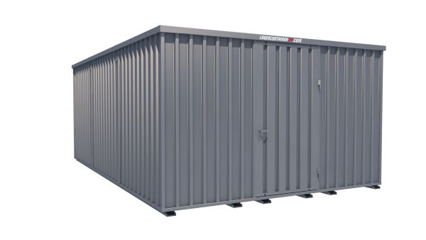 Lagercontainer - Schnellbaucontainer 24 qm, L4100xB6300 mm, Höhe 2445 mm, Einflügeltür mittig in Längsseite, Boden OSB 3 Platte, verzinkt