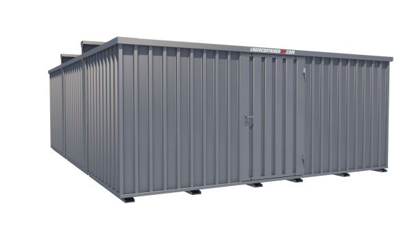 Lagercontainer - Schnellbaucontainer 30 qm, L5100xB6560 mm, Höhe 2315 mm, Einflügeltür mittig in Längsseite, Boden OSB 3 Platte, verzinkt