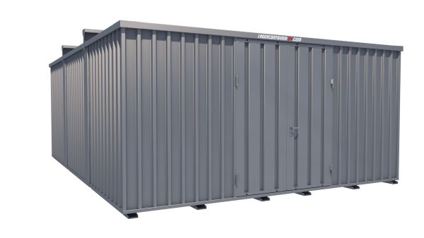 Lagercontainer - Schnellbaucontainer 30 qm, L5100xB6560 mm, Höhe 2660 mm, Doppelflügeltür mittig in Längsseite, Boden OSB 3 Platte, verzinkt