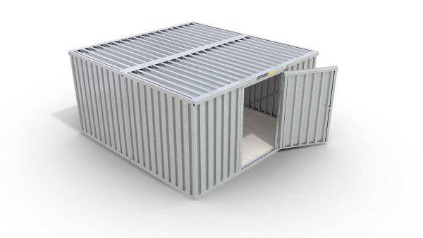 Lagercontainer XL2  – 21 qm, H2150 x B5080 x T4340 mm, verzinkt, mit Holzfußboden, 1270 mm Einflügeltür mittig in Breitseite, zerlegt