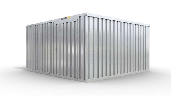 Lagercontainer XL2  – 21 qm, H2115 x B5080 x T4340 mm, verzinkt, ohne Fußboden, 1270 mm Einflügeltür mittig in Modul D, zerlegt