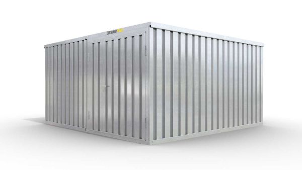 Lagercontainer XL2  – 21 qm, H2150 x B5080 x T4340 mm, verzinkt, mit Holzfußboden, 1830 mm Doppelflügeltür mittig in Modul D, zerlegt