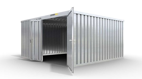 Lagercontainer M2  – 12 qm, H2115 x B3050 x T4340 mm, verzinkt, ohne Fußboden, 1830 mm Doppelflügeltür mittig in Modul D, zerlegt