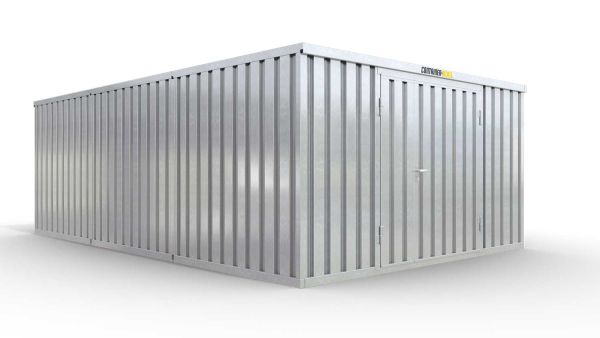 Lagercontainer XL3  – 32 qm, H2115 x B5080 x T6520 mm, verzinkt, ohne Fußboden, 1830 mm Doppelflügeltür mittig in Stirnseite, zerlegt