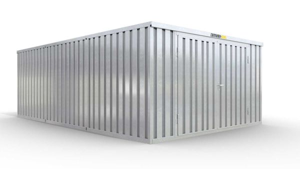 Lagercontainer M3  – 18 qm, H2115 x B3050 x T6520 mm, verzinkt, ohne Fußboden, 2750 mm Doppelflügeltür mittig in Stirnseite, zerlegt