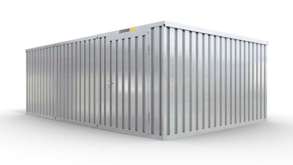 Lagercontainer XL3  – 32 qm, H2115 x B5080 x T6520 mm, verzinkt, ohne Fußboden, 1270 mm Einflügeltür mittig in Modul D, zerlegt