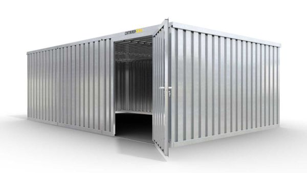 Lagercontainer L3  – 25 qm, H2115 x B4050 x T6520 mm, verzinkt, ohne Fußboden, 1270 mm Einflügeltür mittig in Modul D, zerlegt