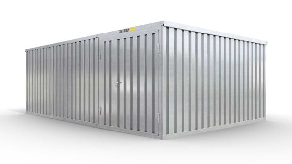 Lagercontainer XL3  – 32 qm, H2150 x B5080 x T6520 mm, verzinkt, mit Holzfußboden, 1830 mm Doppelflügeltür mittig in Modul D, zerlegt