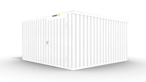 Isolierter Lagercontainer-Anlage – 12 qm, 2500 x 3050 x 4340 mm, grauweiß, mit isoliertem Boden, 1180 mm Einflügeltür mittig in Modul D, vormontiert