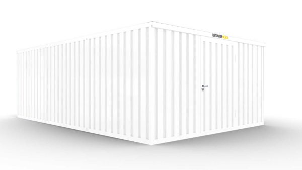 Isolierter Lagercontainer-Anlage – 18 qm, 2500 x 3050 x 6520 mm, grauweiß, mit isoliertem Boden, 1180 mm Einflügeltür mittig in Breitseite, vormontiert