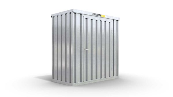 Lagercontainer XS  – 2 qm, H2115 x B2100 x T1140 mm, verzinkt, ohne Fußboden, 1270 mm Einflügeltür mittig in Breitseite, zerlegt