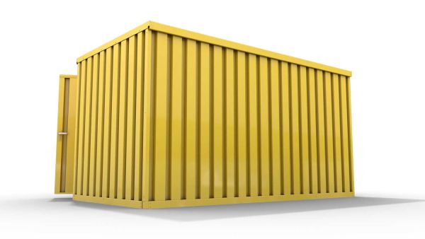 Lagercontainer M  – 6 qm, H2150 x B3050 x T2170 mm, Außenwandlackierung RAL 1003 signalgelb, Dach außen verzinkt, mit Holzfußboden, 1830 mm Doppelflügeltür mittig in Breitseite, montiert