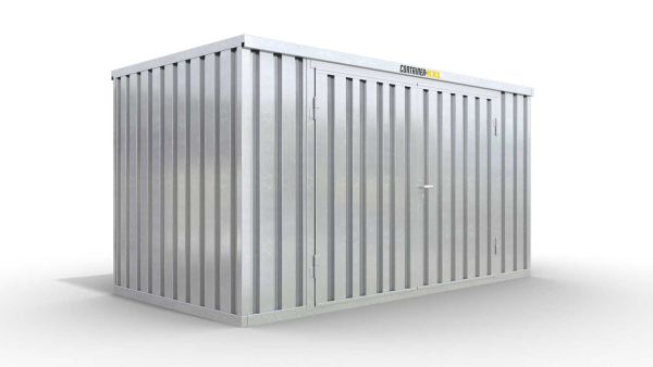 Lagercontainer M  – 6 qm, H2115 x B3050 x T2170 mm, verzinkt, ohne Fußboden, 2750 mm Doppelflügeltür mittig in Breitseite, zerlegt