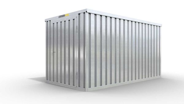 Lagercontainer M  – 6 qm, H2115 x B3050 x T2170 mm, verzinkt, ohne Fußboden, 1270 mm Einflügeltür mittig in Stirnseite, zerlegt