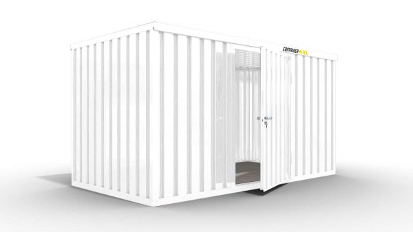 Isolierter Lagercontainer – 10 qm, 2465 x 5080 x 2170 mm, grauweiß, mit isoliertem Boden, 1180 mm Einflügeltür mittig in Breitseite, montiert