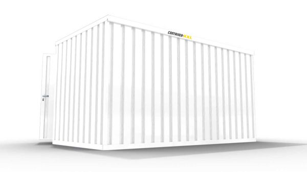 Isolierter Lagercontainer – 12 qm, 2465 x 6080 x 2170 mm, grauweiß, mit isoliertem Boden, 1840 mm Doppelflügeltür mittig in Breitseite, montiert