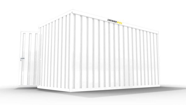 Isolierter Lagercontainer – 12 qm, 2465 x 6080 x 2170 mm, grauweiß, mit isoliertem Boden, 2400 mm Doppelflügeltür mittig in Breitseite, montiert