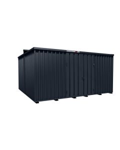 Lagercontainer - Schnellbaucontainer 20 qm, L5100xB4330 mm, Höhe 2660 mm, Doppelflügeltür mittig in Längsseite, Boden OSB 3 Platte, anthrazit, zerlegt