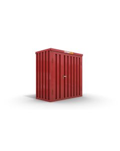 Lagercontainer XS  – 2 qm, H2150 x B2100 x T1140 mm, Außenwandlackierung RAL 3000 feuerrot, Dach außen verzinkt, mit Holzfußboden, 1830 mm Doppelflügeltür mittig in Breitseite, montiert