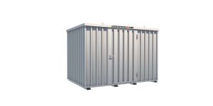 Lagercontainer - Schnellbaucontainer 6 qm, L3100xB2100 mm, Höhe 2100 mm, Einflügeltür mittig in Längsseite, Boden OSB 3 Platte, verzinkt