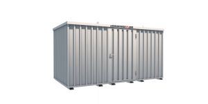 Lagercontainer - Schnellbaucontainer 8 qm, L4100xB2100 mm, Höhe 2100 mm, Einflügeltür mittig in Längsseite, Boden OSB 3 Platte, verzinkt