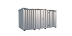 Lagercontainer - Schnellbaucontainer 8 qm, L4100xB2100 mm, Höhe 2100 mm, Doppelflügeltür mittig in Längsseite, Boden OSB 3 Platte, verzinkt