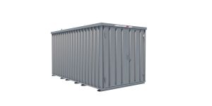 Lagercontainer - Schnellbaucontainer 8 qm, L4100xB2100 mm, Höhe 2100 mm, Doppelflügeltür mittig in Breitseite, Boden OSB 3 Platte, verzinkt