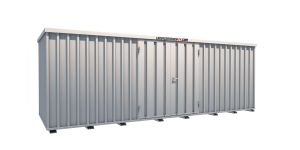 Lagercontainer - Schnellbaucontainer 12 qm, L6100xB2100 mm, Höhe 2100 mm, Doppelflügeltür mittig in Längsseite, Boden OSB 3 Platte, verzinkt