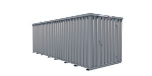 Lagercontainer - Schnellbaucontainer 12 qm, L6100xB2100 mm, Höhe 2100 mm, Einflügeltür mittig in Breitseite, Boden OSB 3 Platte, verzinkt