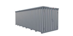 Lagercontainer - Schnellbaucontainer 12 qm, L6100xB2100 mm, Höhe 2100 mm, Doppelflügeltür mittig in Breitseite, Boden OSB 3 Platte, verzinkt