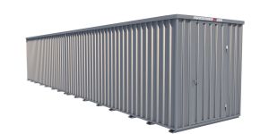 Lagercontainer - Schnellbaucontainer 24 qm, L12200xB2300 mm, Höhe 2445 mm, Einflügeltür mittig in Breitseite, Boden OSB 3 Platte, verzinkt