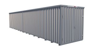 Lagercontainer - Schnellbaucontainer 24 qm, L12200xB2300 mm, Höhe 2445 mm, Doppelflügeltür mittig in Breitseite, Boden OSB 3 Platte, verzinkt