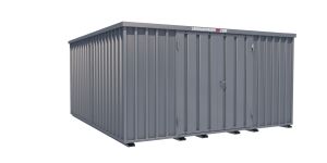 Lagercontainer - Schnellbaucontainer 16 qm, L4100xB4200 mm, Höhe 2100 mm, Doppelflügeltür mittig in Längsseite, Boden OSB 3 Platte, verzinkt