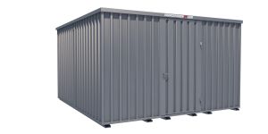 Lagercontainer - Schnellbaucontainer 16 qm, L4100xB4200 mm, Höhe 2445 mm, Einflügeltür mittig in Längsseite, Boden OSB 3 Platte, verzinkt