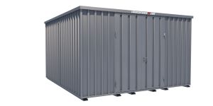 Lagercontainer - Schnellbaucontainer 16 qm, L4100xB4200 mm, Höhe 2445 mm, Doppelflügeltür mittig in Längsseite, Boden OSB 3 Platte, verzinkt