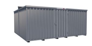 Lagercontainer - Schnellbaucontainer 20 qm, L5100xB4330 mm, Höhe 2315 mm, Einflügeltür mittig in Längsseite, Boden OSB 3 Platte, verzinkt