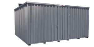 Lagercontainer - Schnellbaucontainer 20 qm, L5100xB4330 mm, Höhe 2660 mm, Einflügeltür mittig in Längsseite, Boden OSB 3 Platte, verzinkt
