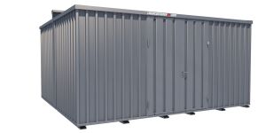 Lagercontainer - Schnellbaucontainer 20 qm, L5100xB4330 mm, Höhe 2660 mm, Doppelflügeltür mittig in Längsseite, Boden OSB 3 Platte, verzinkt