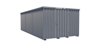 Lagercontainer - Schnellbaucontainer 18 qm, L3100xB6300 mm, Höhe 2100 mm, Einflügeltür mittig in Längsseite, Boden OSB 3 Platte, verzinkt