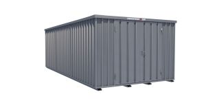 Lagercontainer - Schnellbaucontainer 18 qm, L3100xB6300 mm, Höhe 2100 mm, Doppelflügeltür mittig in Längsseite, Boden OSB 3 Platte, verzinkt