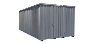 Lagercontainer - Schnellbaucontainer 18 qm, L3100xB6300 mm, Höhe 2445 mm, Einflügeltür mittig in Längsseite, Boden OSB 3 Platte, verzinkt