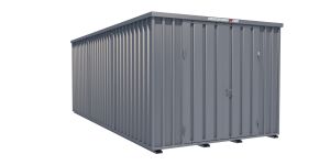 Lagercontainer - Schnellbaucontainer 18 qm, L3100xB6300 mm, Höhe 2445 mm, Doppelflügeltür mittig in Längsseite, Boden OSB 3 Platte, verzinkt